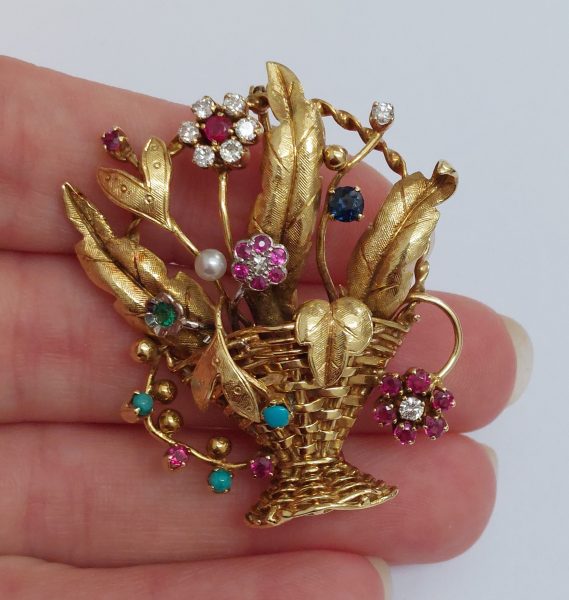 Vintage Diamond and Gem Set Jardiniere Brooch