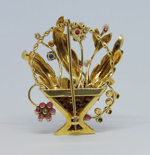 Vintage Diamond and Gem Set Jardiniere Brooch