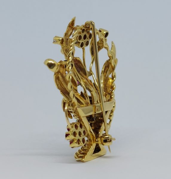 Vintage Diamond and Gem Set Jardiniere Brooch