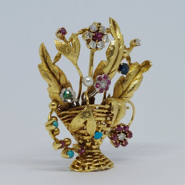 Vintage Diamond and Gem Set Jardiniere Brooch