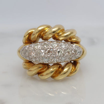 Vintage Diamond and Gold Twist Ring