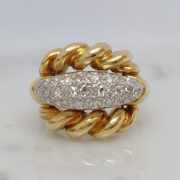 Vintage Diamond and Gold Twist Ring