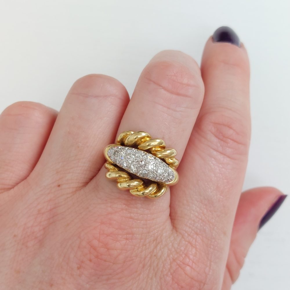 Vintage Diamond and Gold Twist Ring