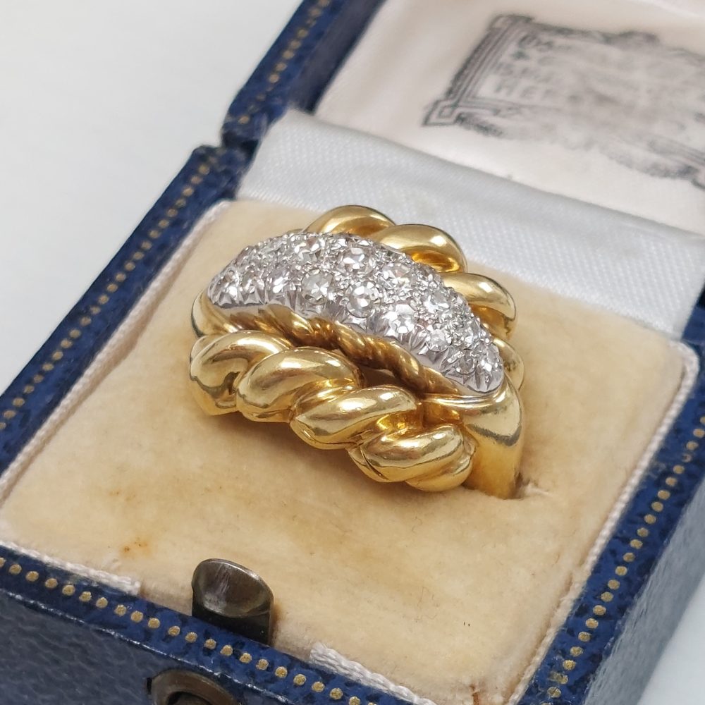 Vintage Diamond and Gold Twist Ring