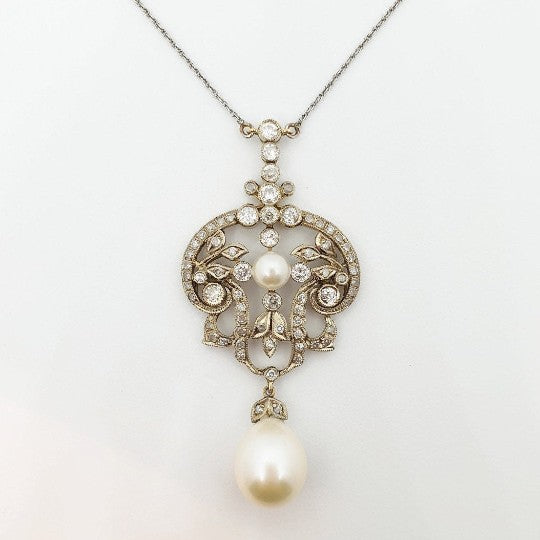 Vintage Diamond and Pearl Pendant Necklace