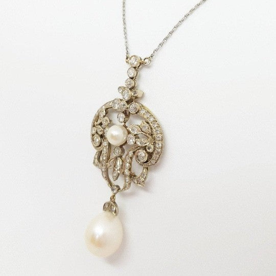 Vintage Diamond and Pearl Pendant Necklace