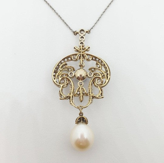 Vintage Diamond and Pearl Pendant Necklace