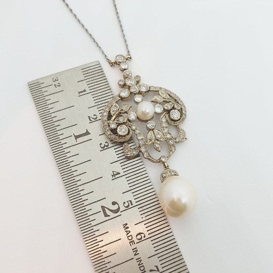 Vintage Diamond and Pearl Pendant Necklace