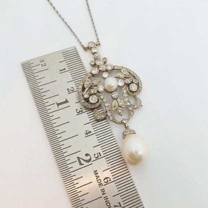 Vintage Diamond and Pearl Pendant Necklace