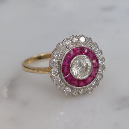 Vintage Diamond and Ruby Target Cluster Ring, 0.90ct