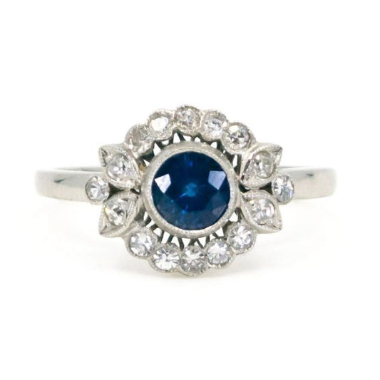 Vintage Diamond and Sapphire Platinum Cluster Ring