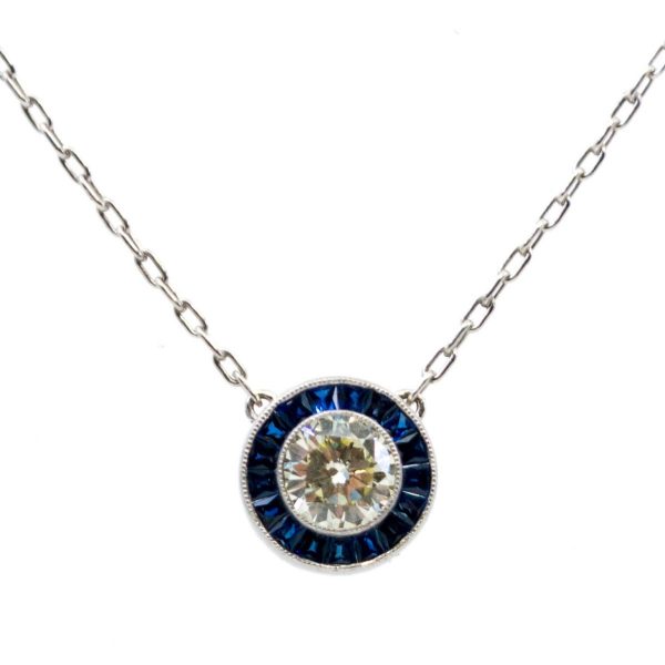 Vintage Diamond and Sapphire Platinum Pendant