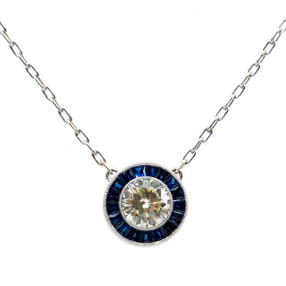Vintage Diamond and Sapphire Platinum Pendant
