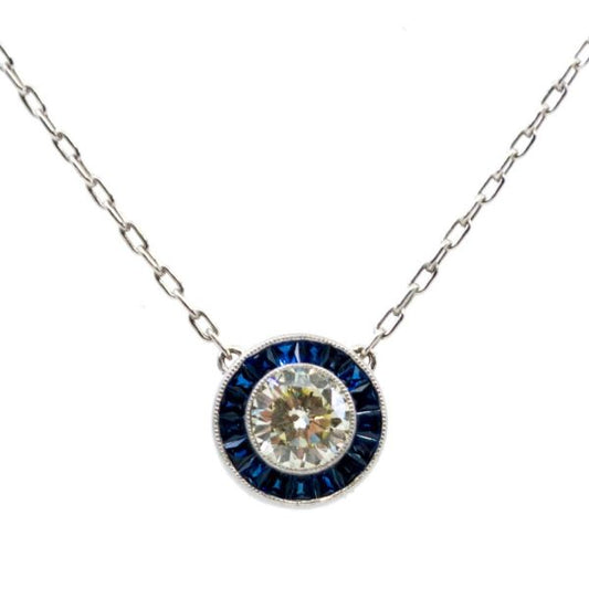 Vintage Diamond and Sapphire Platinum Pendant