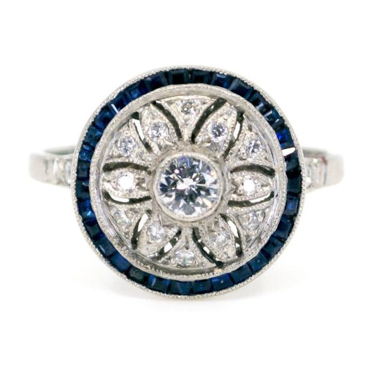 Vintage Diamond and Sapphire Platinum Ring