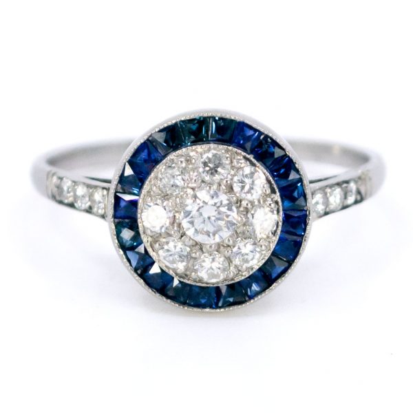 Vintage Diamond and Sapphire Target Cluster Ring