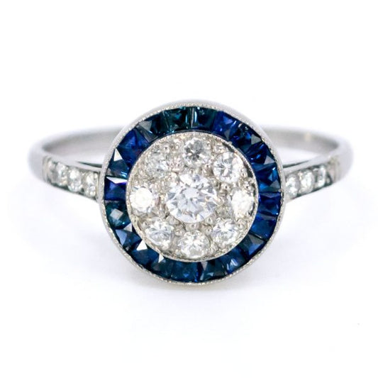 Vintage Diamond and Sapphire Target Cluster Ring