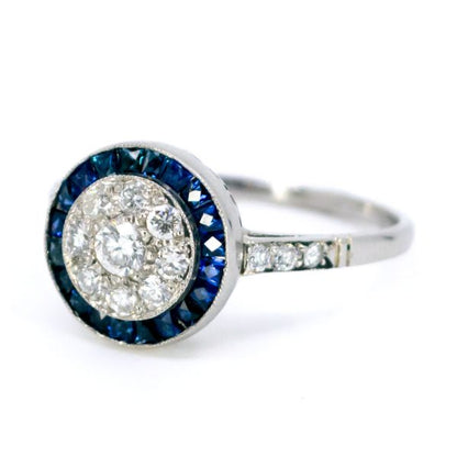 Vintage Diamond and Sapphire Target Cluster Ring