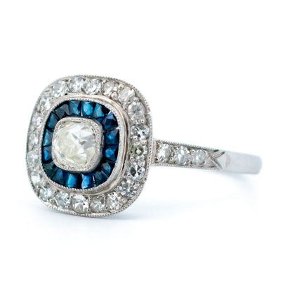 Vintage Diamond and Sapphire Target Cluster Ring