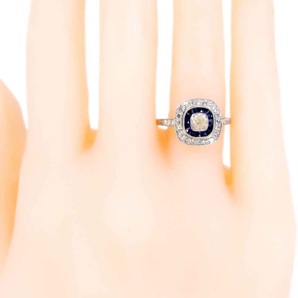 Vintage Diamond and Sapphire Target Cluster Ring