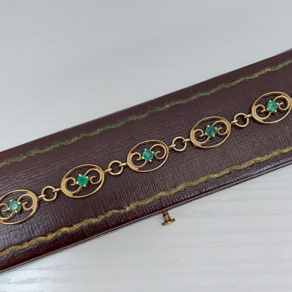 Vintage Emerald Gold Link Bracelet