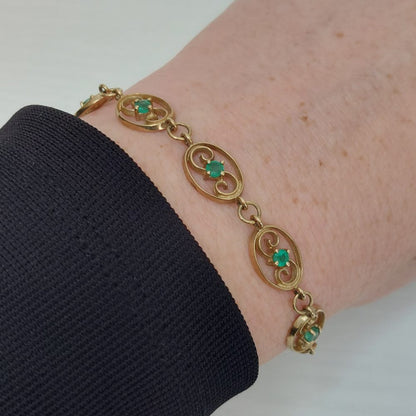 Vintage Emerald Gold Link Bracelet