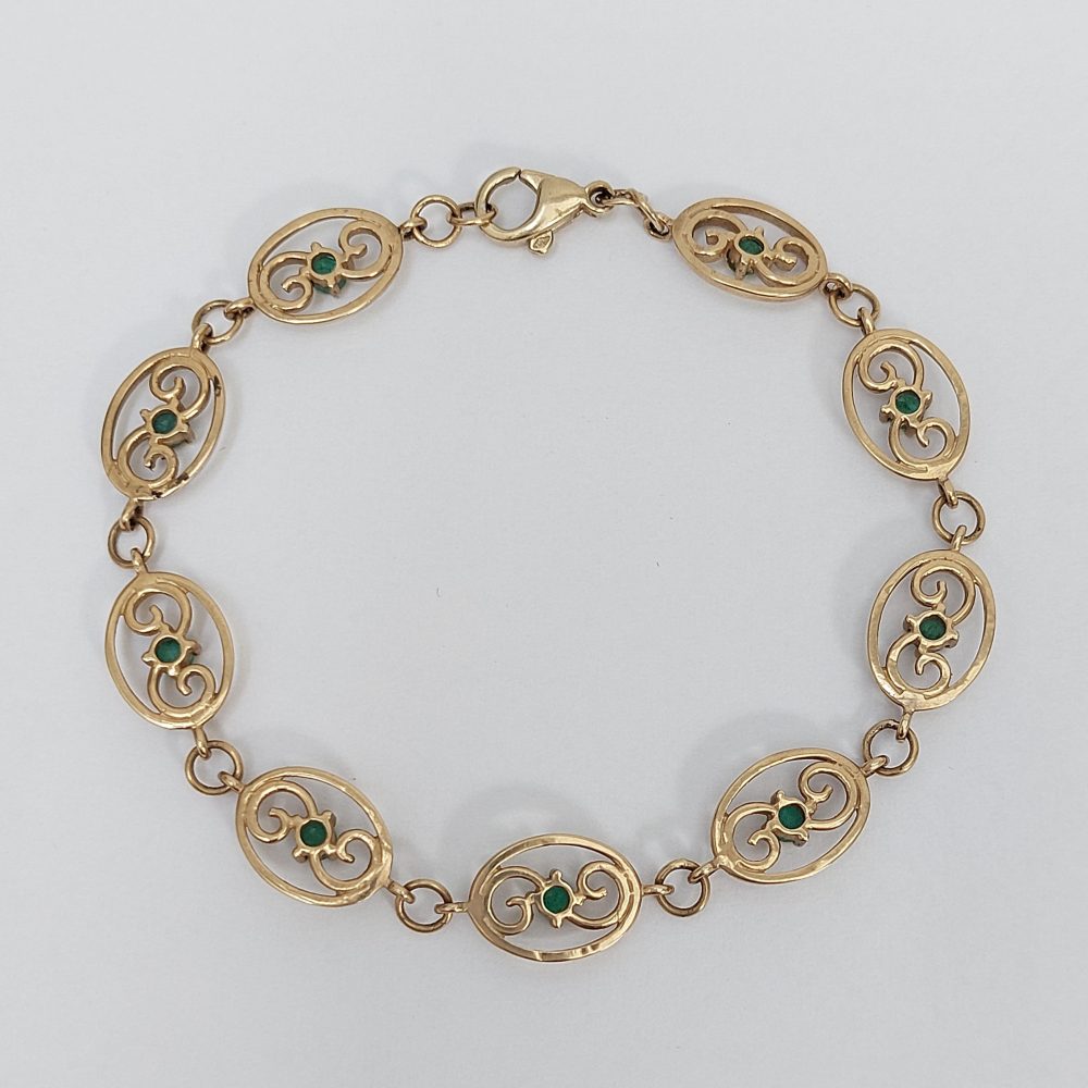 Vintage Emerald Gold Link Bracelet