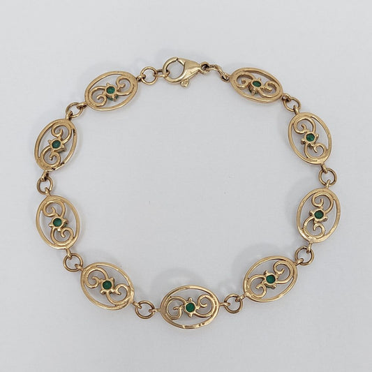 Vintage Emerald Gold Link Bracelet