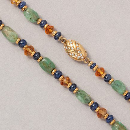 Vintage 1970s Emerald Sapphire and Citrine Beaded Long Necklace