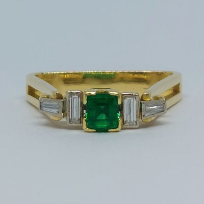 Vintage Emerald and Baguette Cut Diamond Ring