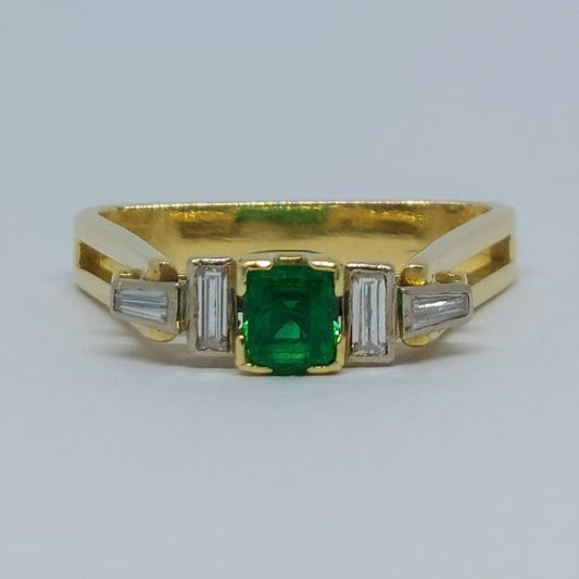 Vintage Emerald and Baguette Cut Diamond Ring