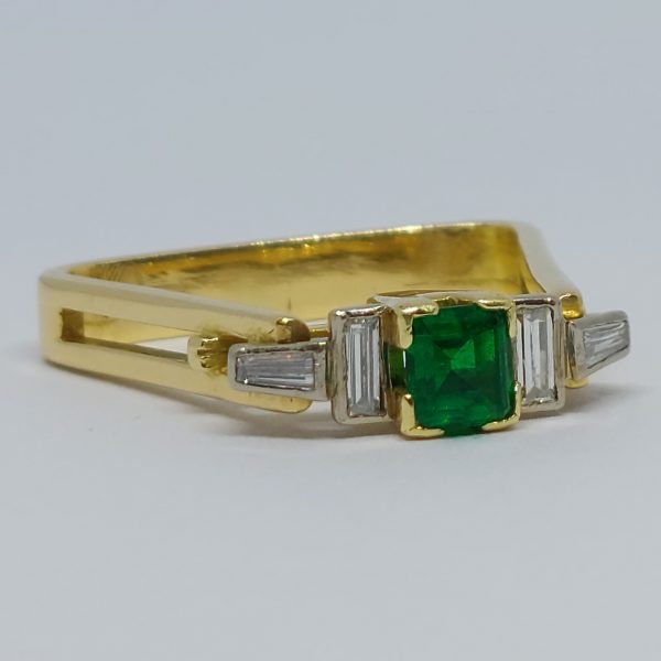Vintage Emerald and Baguette Cut Diamond Ring