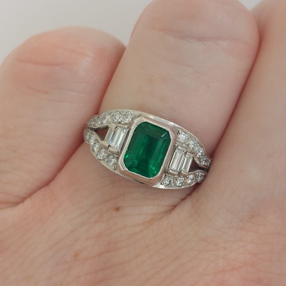 Vintage Emerald and Diamond Band Ring, 1.20ct