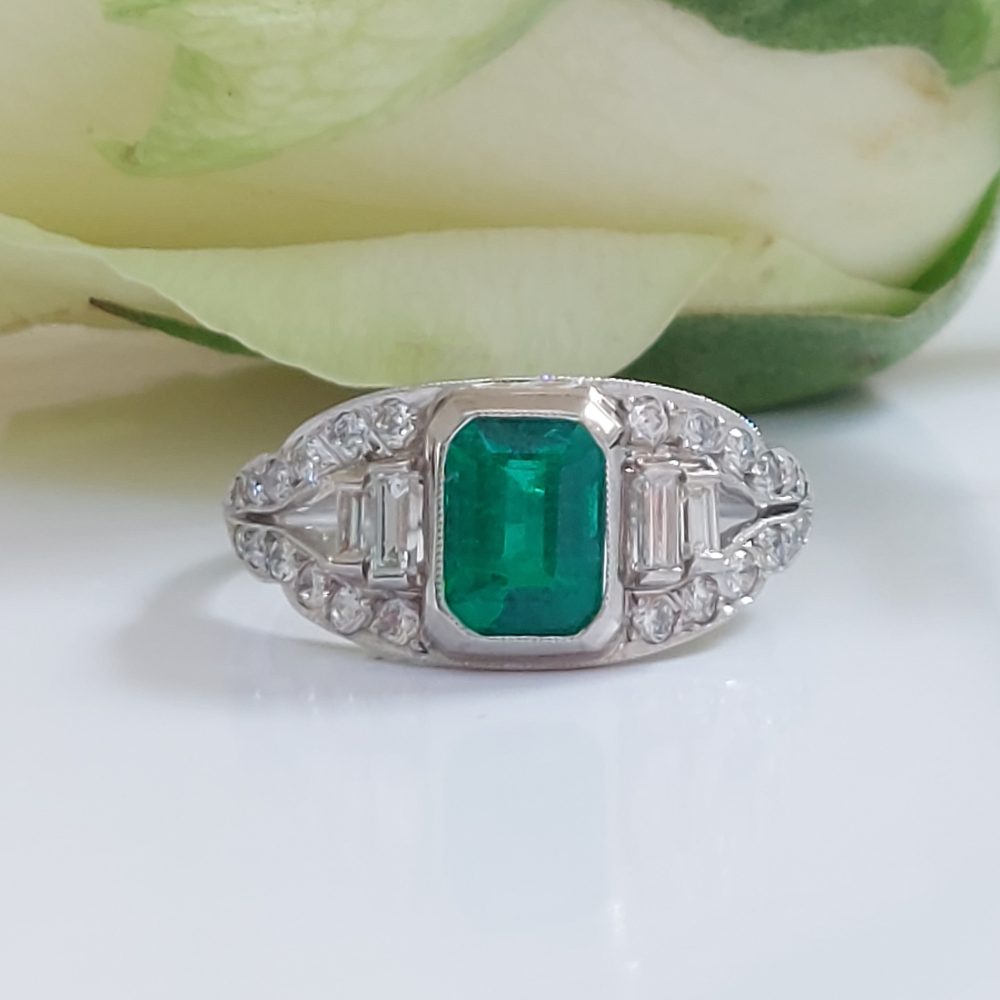 Vintage Emerald and Diamond Engagement Ring, 1.20ct