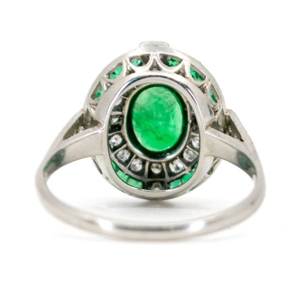 Vintage Emerald and Diamond Cluster Platinum Ring