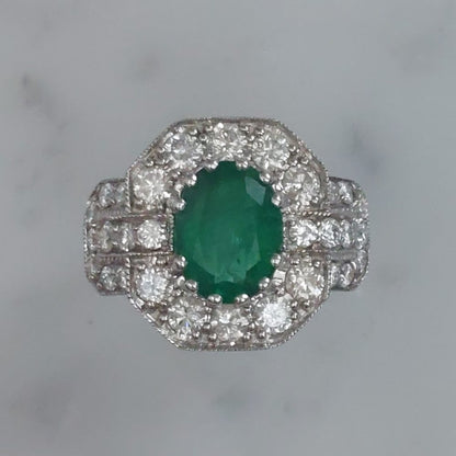 Vintage Emerald and Diamond Cluster Ring