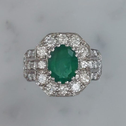 Vintage Emerald and Diamond Cluster Ring