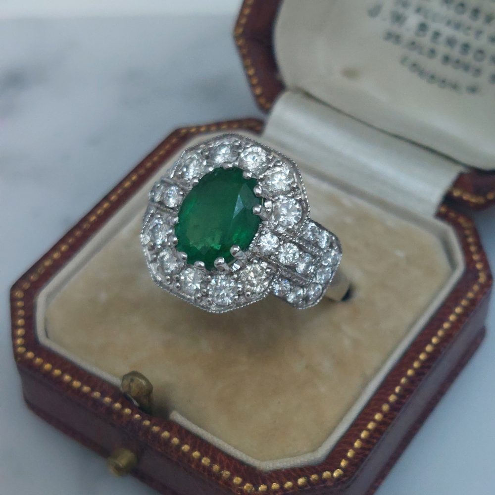 Vintage Emerald and Diamond Cluster Ring