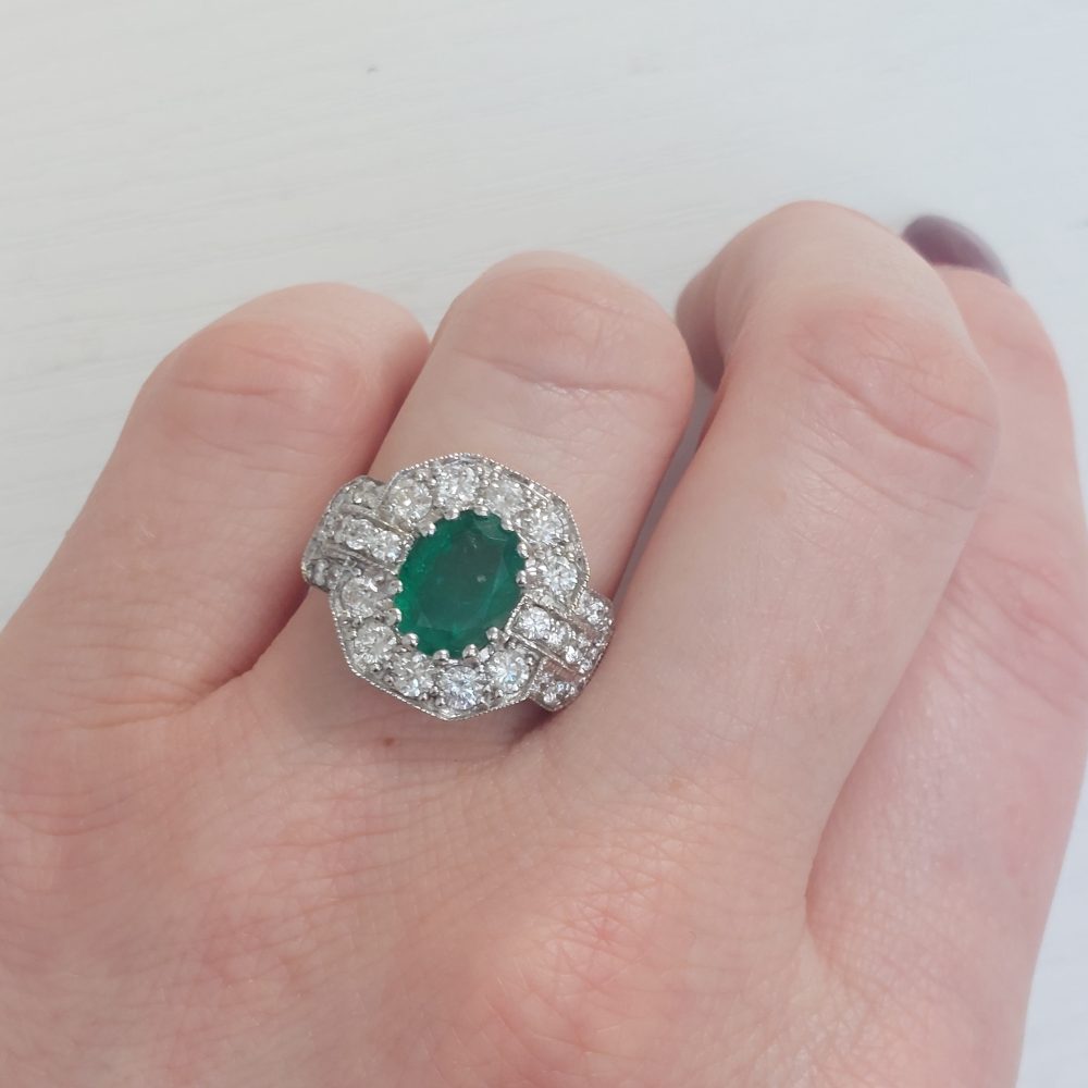Vintage Emerald and Diamond Cluster Ring