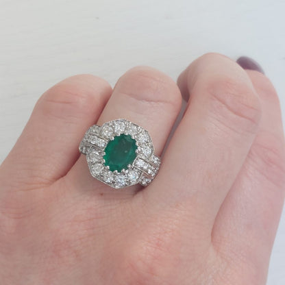 Vintage Emerald and Diamond Cluster Ring