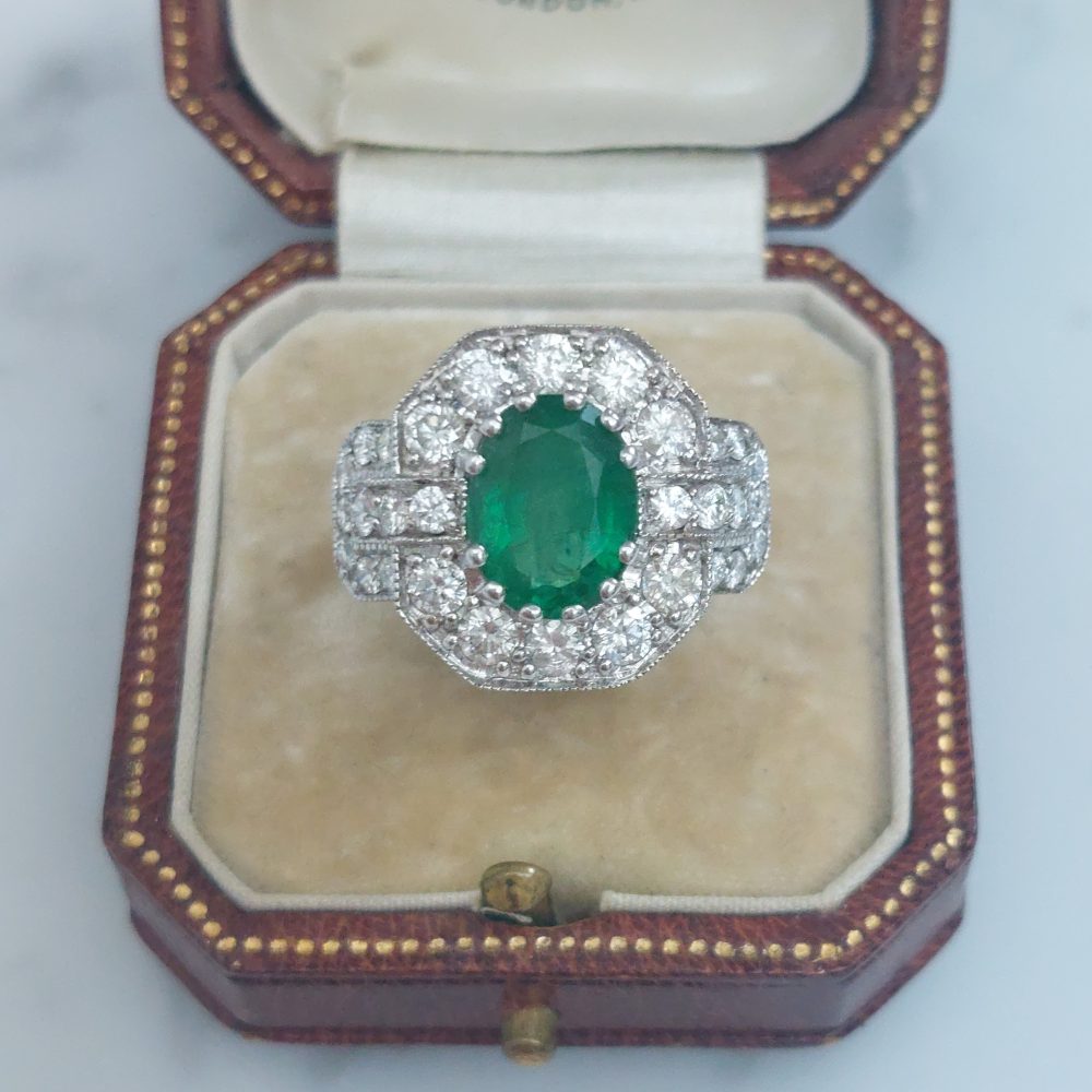 Vintage Emerald and Diamond Cluster Ring