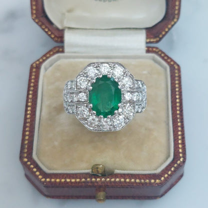 Vintage Emerald and Diamond Cluster Ring