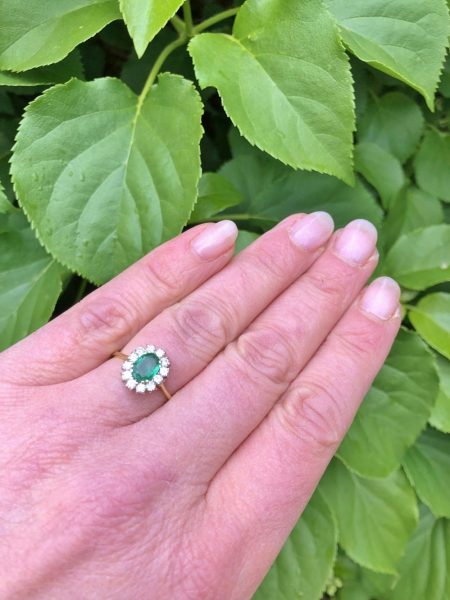 Vintage Emerald and Diamond Gold Cluster Ring