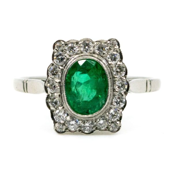 Vintage Emerald and Diamond Platinum Ring