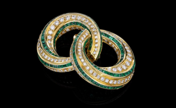 Vintage Emerald and Diamond Twist Hoop Earrings