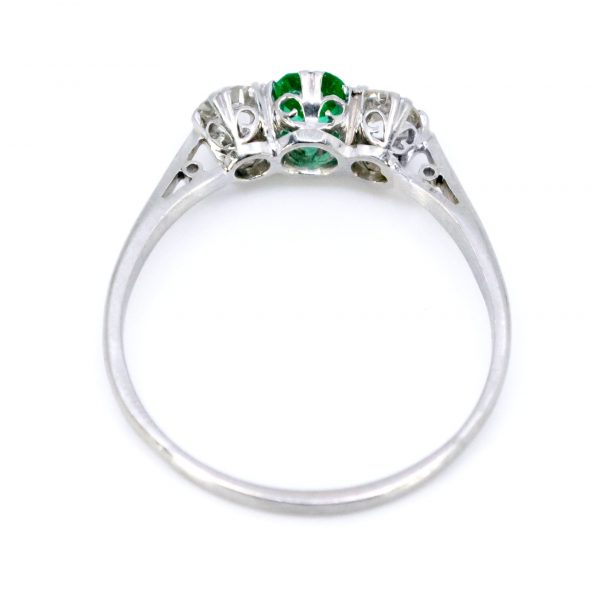 Vintage Emerald and Old Mine Cut Three Stone Ring