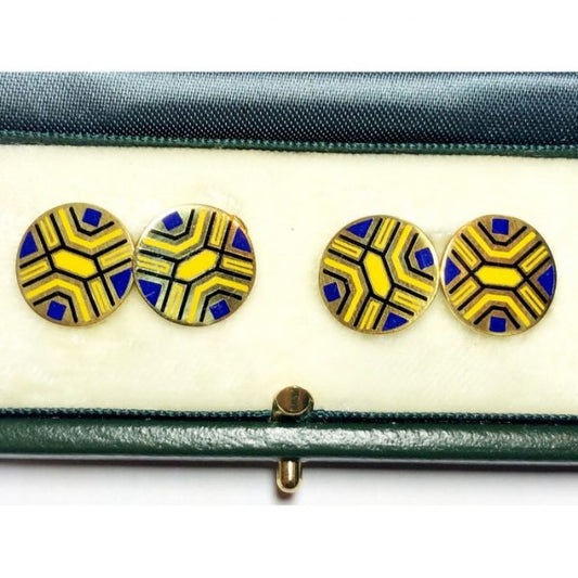 Vintage Enamel Gold Cufflinks