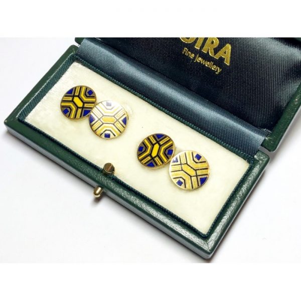 Vintage Enamel Gold Cufflinks