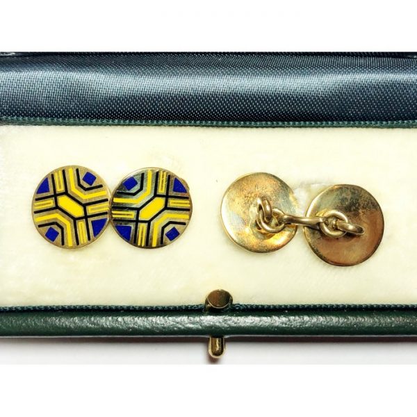 Vintage Enamel Gold Cufflinks