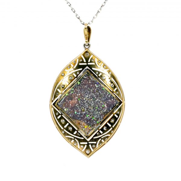 Vintage Enamel Portrait and Rose Diamond Pendant